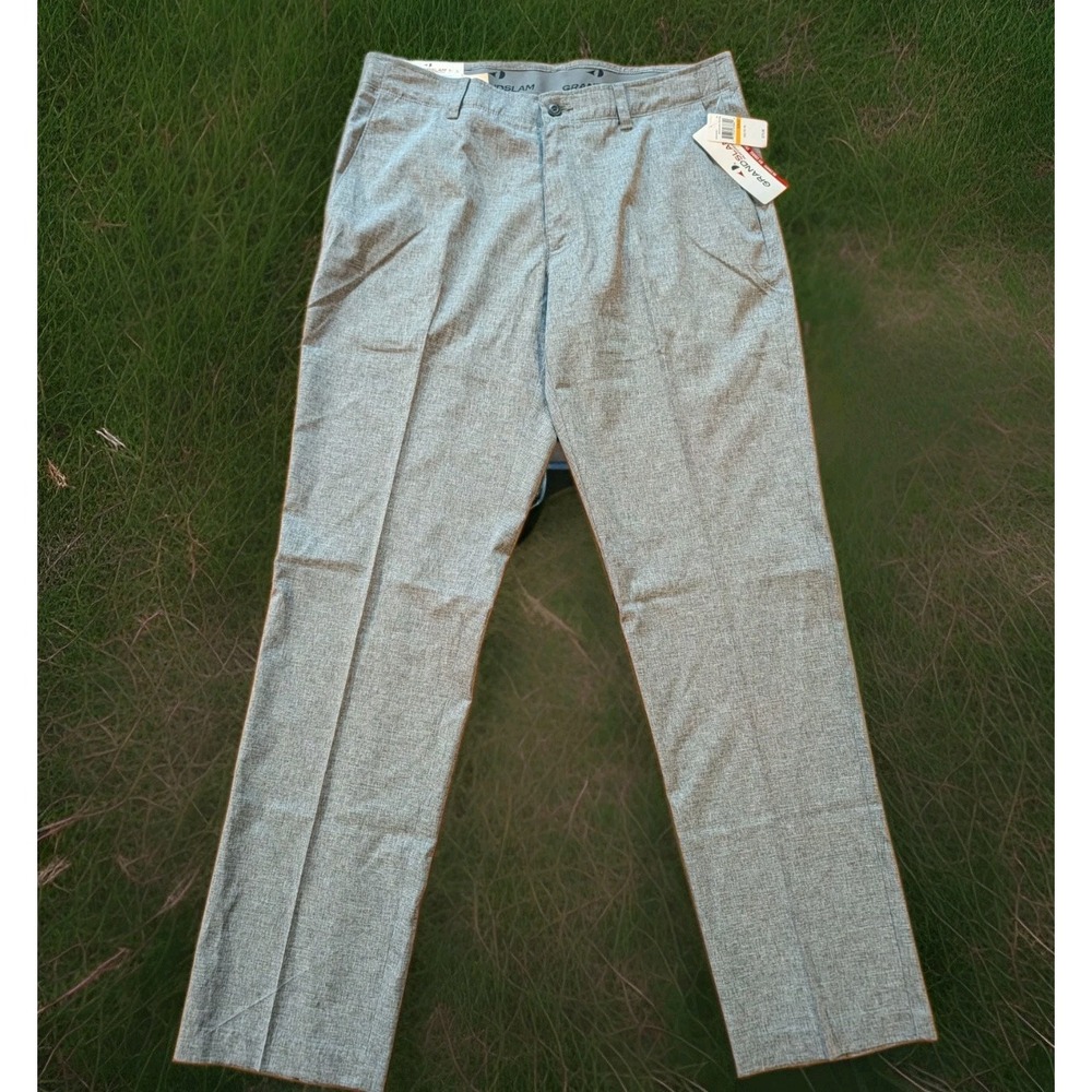 $72 Grand Slam Men's Active Waist Flat Front Golf Pants Heather Gray 33x32 New